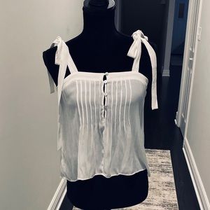 White Square Neck Tie Shoulder Tank Top